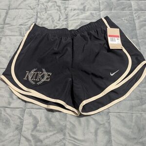 Nike Women's Black and Cream Athletic Shorts